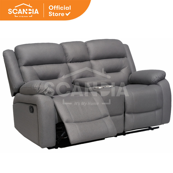 SCANDIA Sofa Recliner 2 Seater Norgard W/ Console 180x98x102Cm Grey