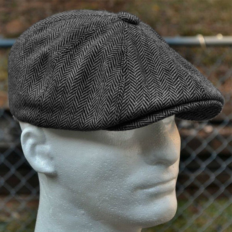 Men herringbone style berets retro woolen top felt hat fashion wild casual berets flat berets