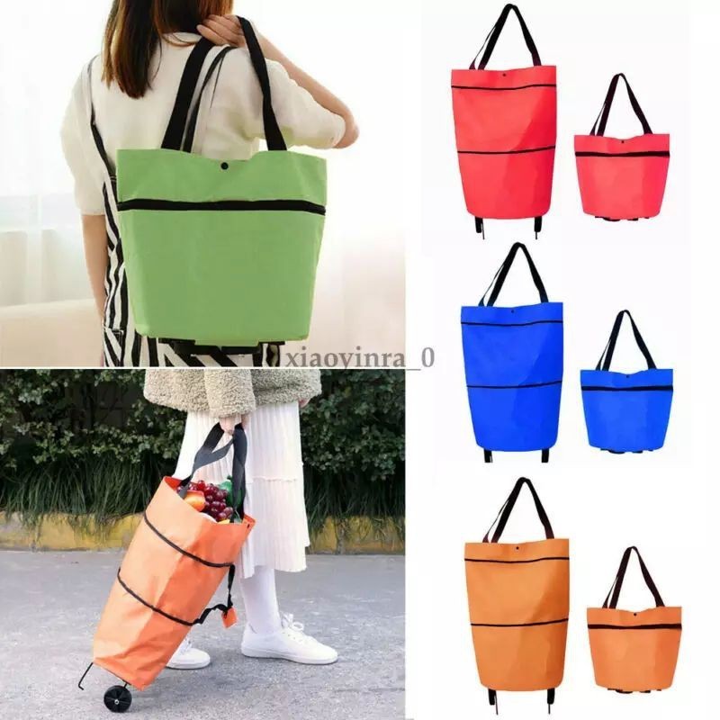 QM - Tas Troli Troley Bag Bisa di Lipat Tas Belanja Wanita Roda Fodable shopping cart bag