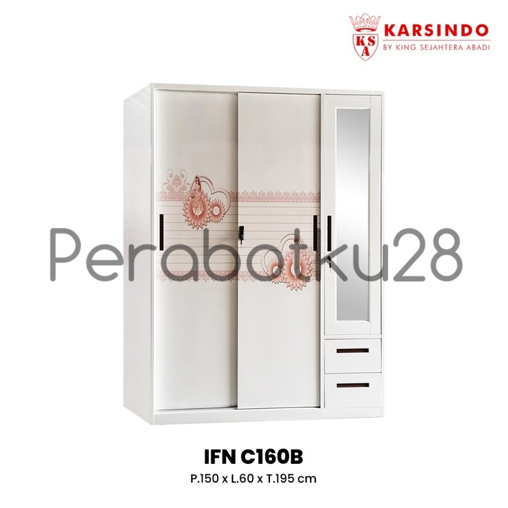 [PERABOTKU28] LEMARI PAKAIAN IMPORT BESI 4 PINTU SLEDING IFN-C160B / LEMARI BAJU IMPOR BAHAN PLAT BE