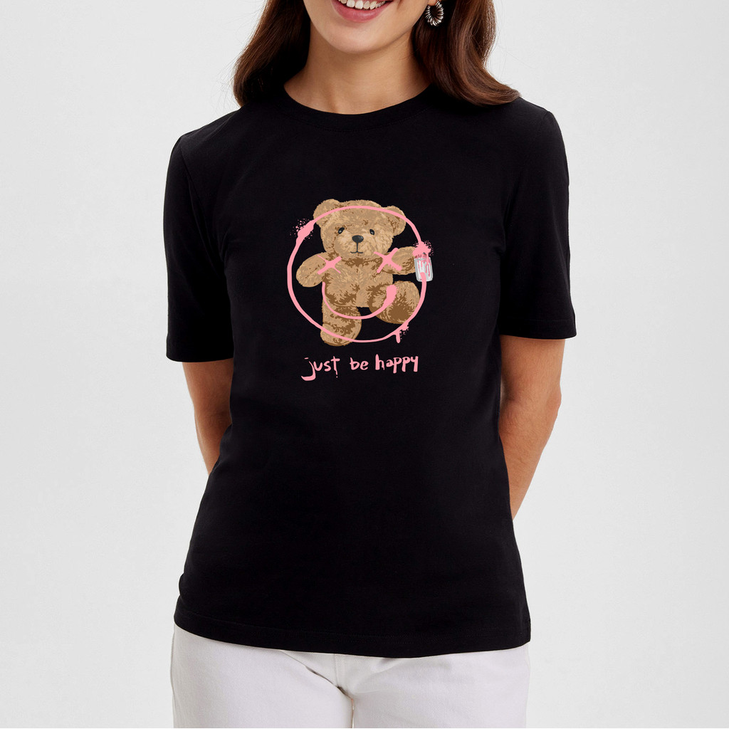 Asli boneka beruang amerika lucu gaya lama korea lengan pendek wanita kaos