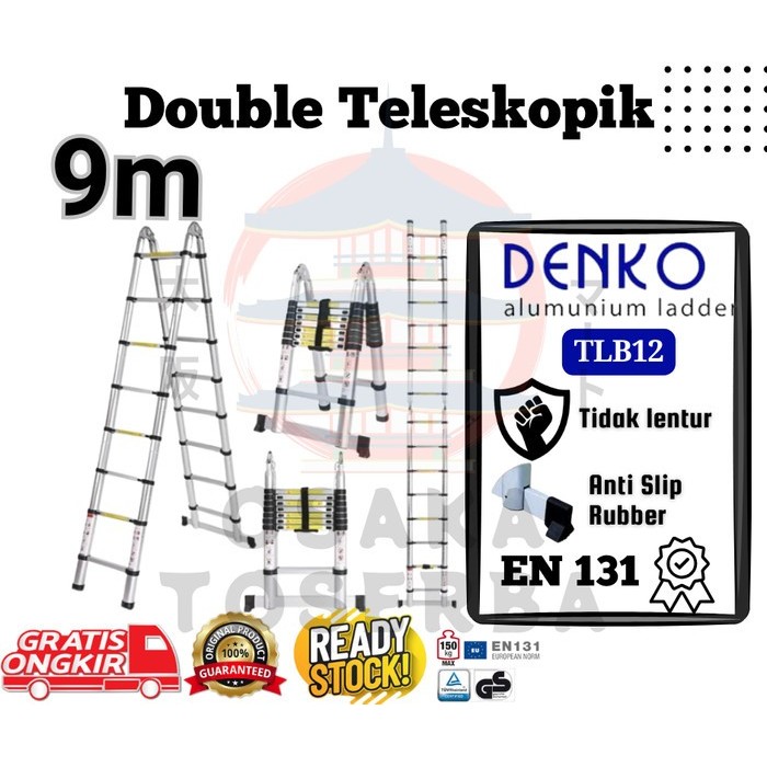 Tangga Double Teleskopik 9M Denko ( 4.5m x 4.5m ) Tangga Lipat Teleskopik 9 meter - TLB12