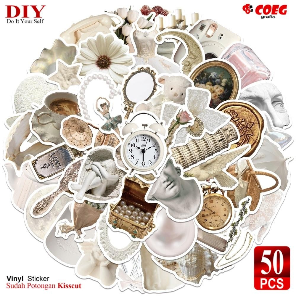 

50PCS Stiker Aesthetic CG47 | Stiker Girly Putih Retro | Decal Vinyl Anti Air untuk Buku, Journal, Koper, Casing HP, Tablet, Laptop, Helm, Motor, Botol