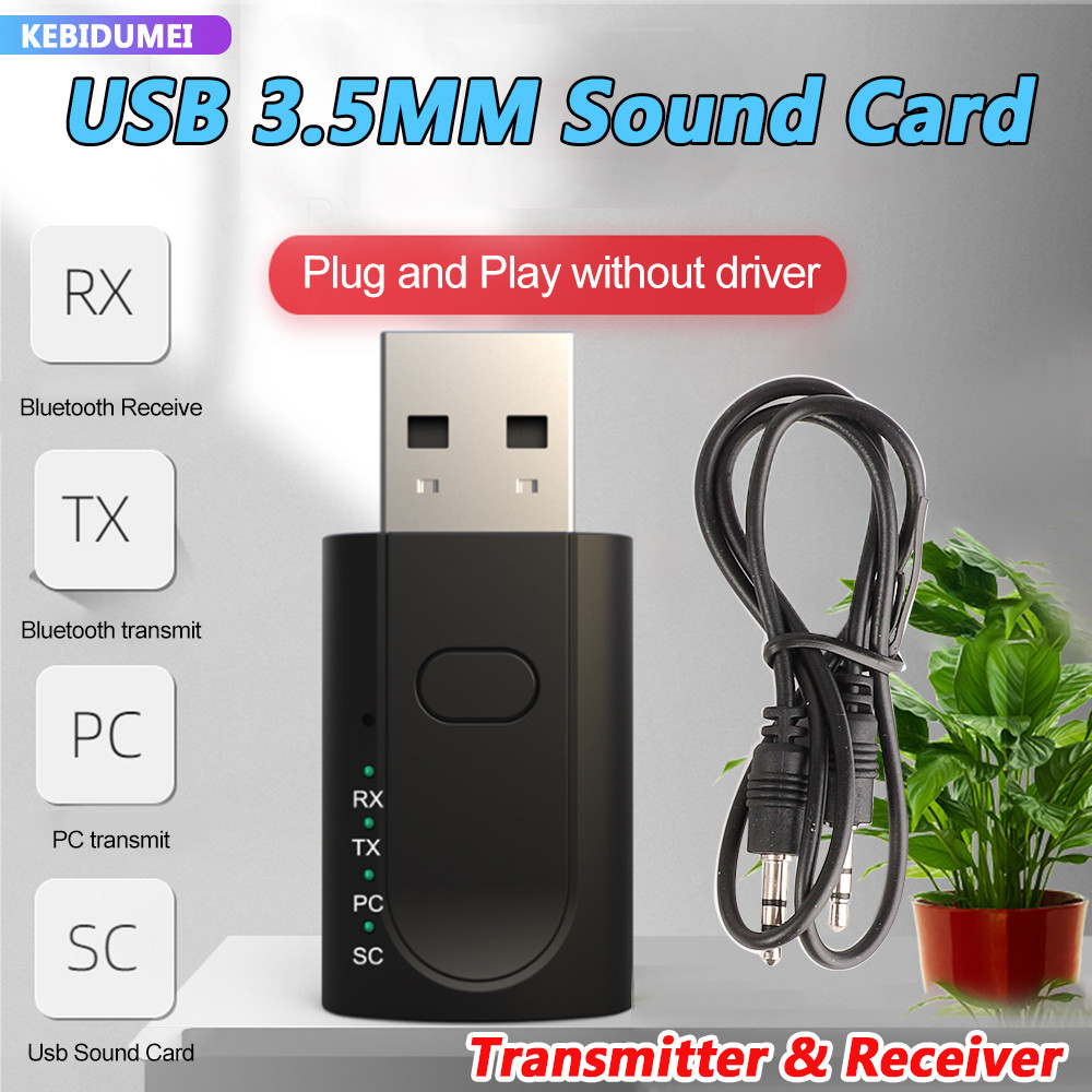 Mini Bluetooth Transmitter Receiver Usb To 3.5mm Mic Headphone Jack Stereo Sound Card Audio Adapter 