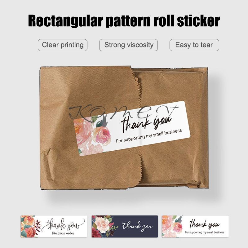 

【qing】Stiker Label Gulungan Pola Bunga Persegi Panjang Perekat Diri Stiker Penyegel Terima Kasih