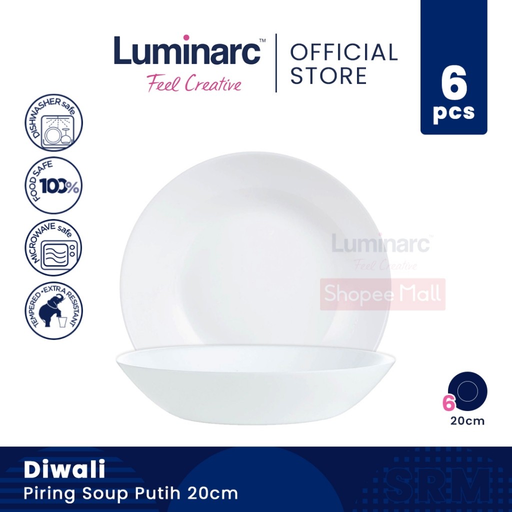 LUMINARC Piring Soup/Deep Plate Diwali Putih 20cm - 6pcs