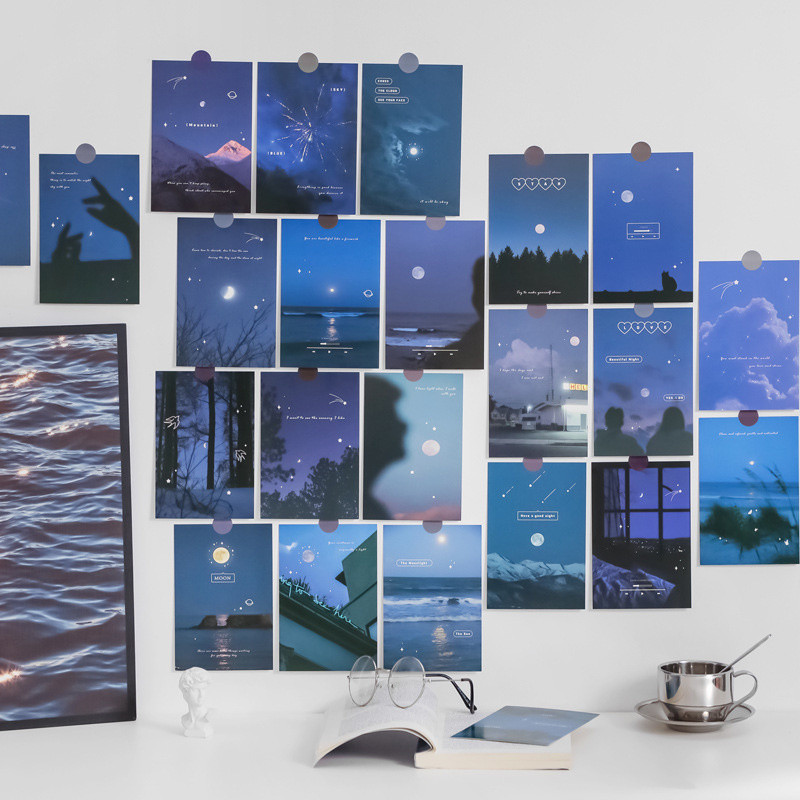 

Ins Night View Starry Sky Moon Artistic Postcards Ambient Decorative Card Diy Background Wall Stickers Photo Props 30 Sheets
