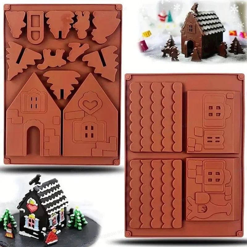

Chocolate DIY Christmas House Silicone Mold Set For Baking Cake Cookies Fondant Cake Mould DIY Xmas Home Decoration Navidad