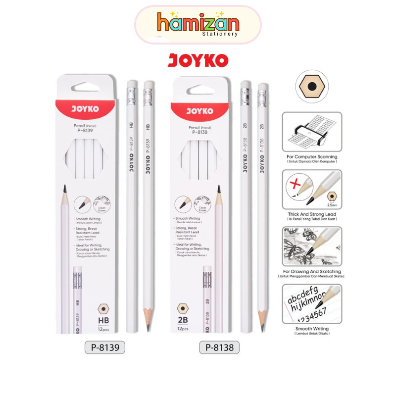 

( 12 pcs ) Pencil 2B / HB - Pensil Kayu Joyko P-8138 2B - Pensil Kayu Joyko P-8139 HB / Pencil Pensil Joyko P-8138 ~ 8139 1 BOX 12 PCS - P-8138 2B Murah Berkualitas