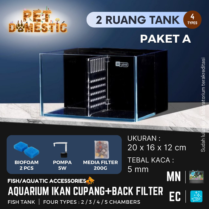 Aquarium Kaca Soliter Tempat Cupang + Filter Akuarium Mini Set Sekat Molly Betta Guppy Ikan