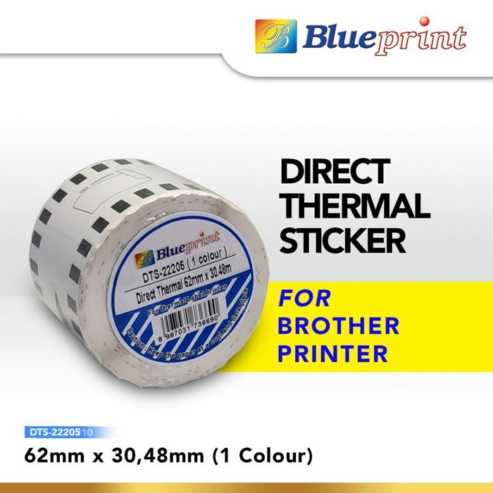 

Blueprint Label Stiker Barcode Roll Brother DTS-22205 62mm x 30.48m Continuous 1 Colour