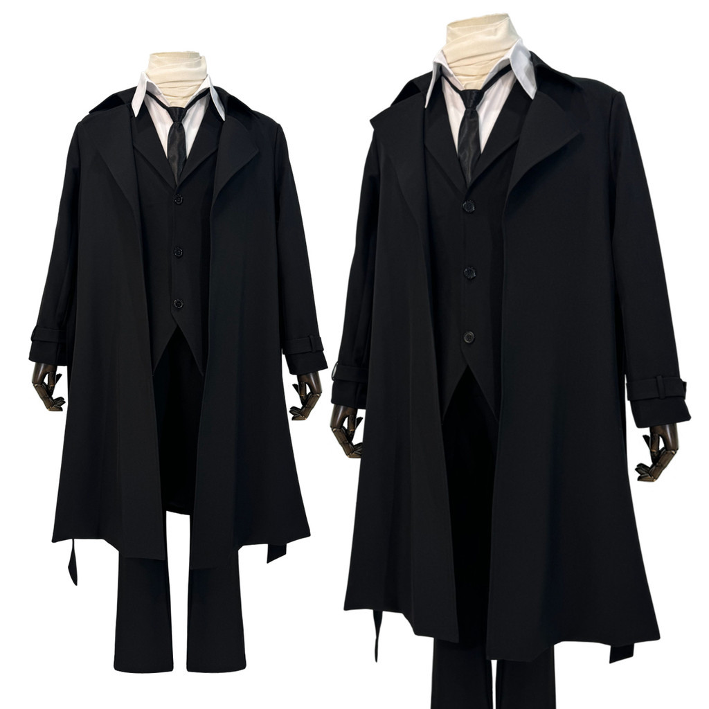 HOLOUN Bungo Anime Dazai Osamu Cosplay Costume Wig Black Lining Coat Elastic Pants Shirt Tie Daily W