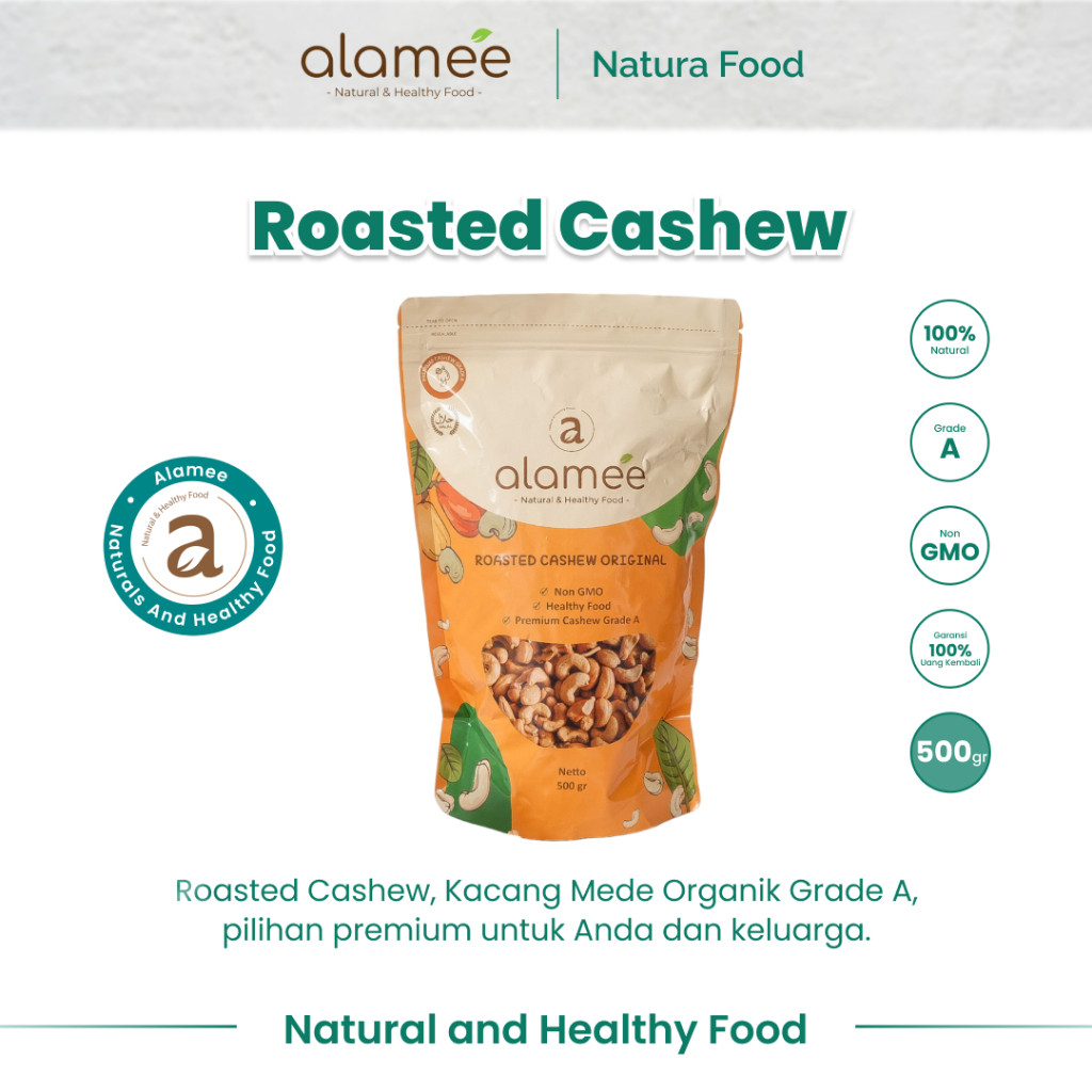 

ALAMEE Kacang Mete Panggang Mede Mente Roasted Cashew Organik Grade A Oven Matang 500 gram