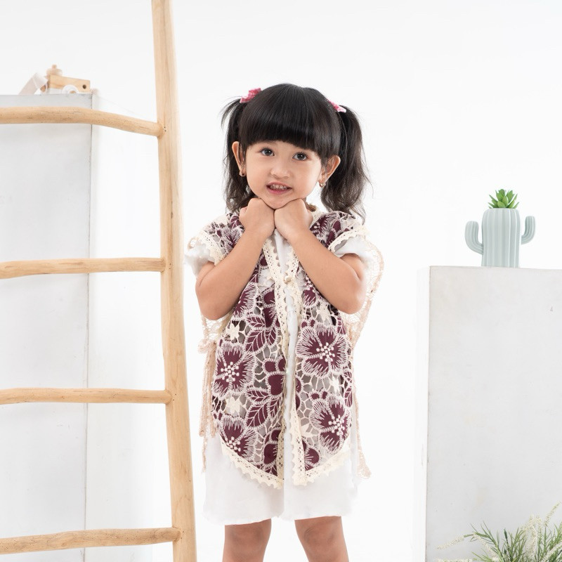 Delova Kids - HANUM VEST Flower Brukat Rompi Anak Korea Style Couple Mom