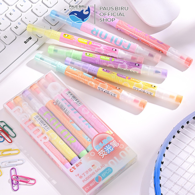 

Paus Biru - Stabilo Pastel 1 Set Menumpuk Stabilo Highlighter 2 Sisi 6 PCS 12 Warna
