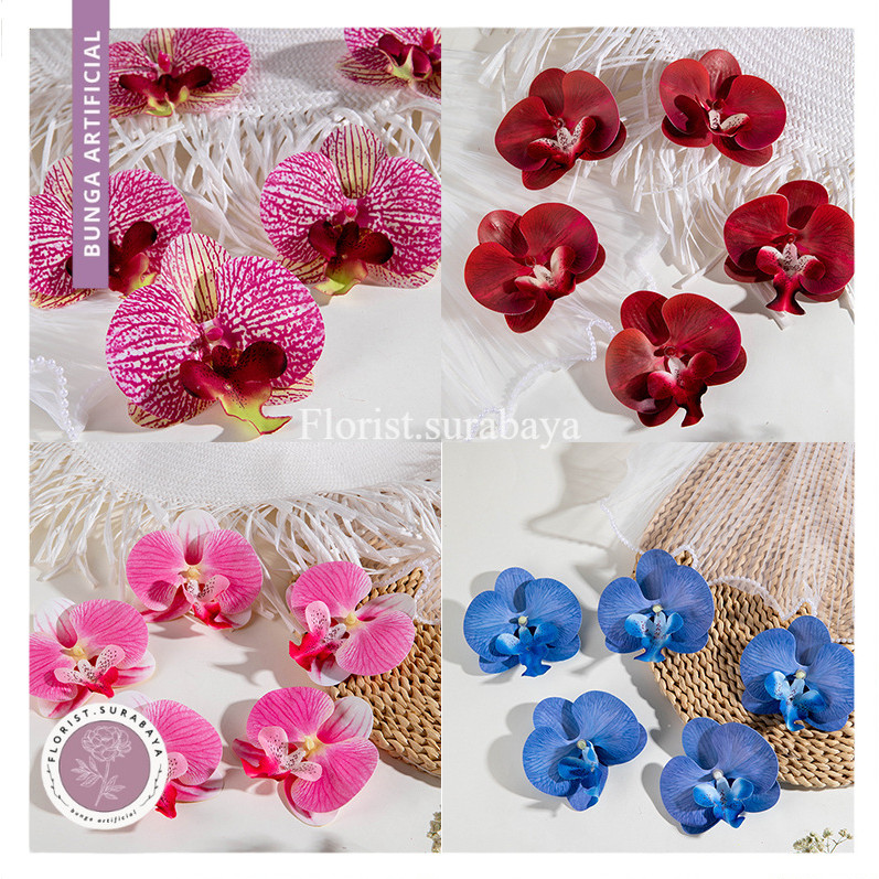 (100/50pcs) Kuntuman Anggrek Latex Grosir Bunga Artificial Anggrek Latex Murah Tanpa Jepitan(KN-434)