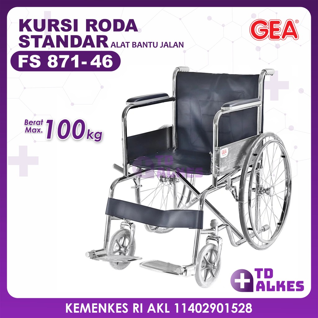Kursi Roda Standar FS871-46 Pneumatic Peralatan Penunjang Gerak GEA