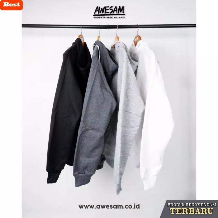 hoodie pria keren JAKET PRIA / HOODIE POLOS FLEECE TC [PART 1] - AWESAM - HIJAU BOTOL, M