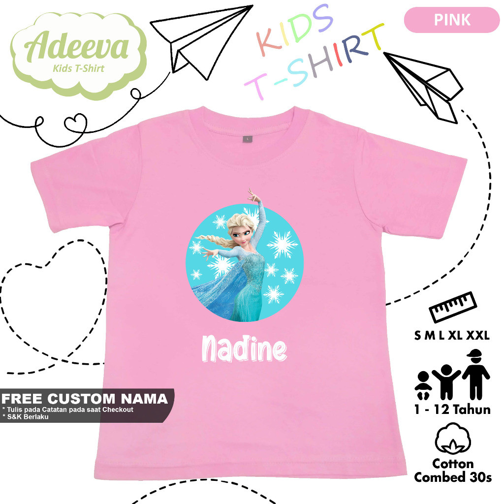 Kaos Anak Karakter Frozen Elsa Usia 1-12 Tahun Bisa Custom Nama Baju Anak Karakter Frozen Elsa Perem