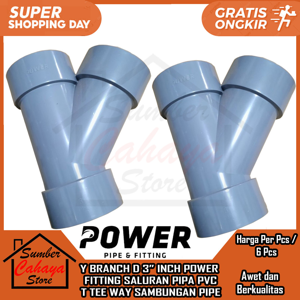 Tee Y Branch D 3" Inch Power  Fitting Pipa Reducer Sambungan T Pertigaan Pipe Pvc Pralon Paralon Per