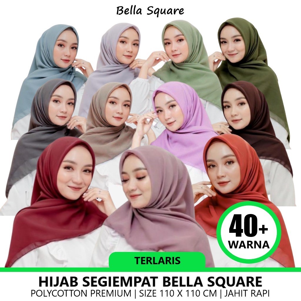 Terlaris Segi Empat Bella Square 40+ Warna | Hijab Bella Square Premium Anti Letoy
