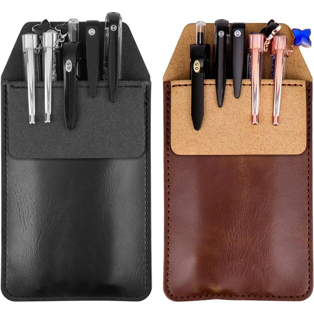 

Pocket Protector Leather Pen Pouch Holder Organizer Handmade Pencil Pocket Holder for Lab Coat Shirt Note School Office Hospital