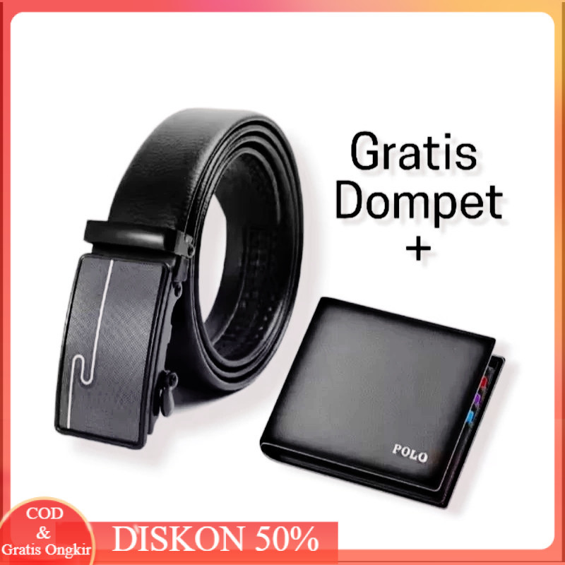 Ikat Pinggang pria Panjang 120cm Ikat pinggang pria Kulit PU ( free dompet) elegan Original