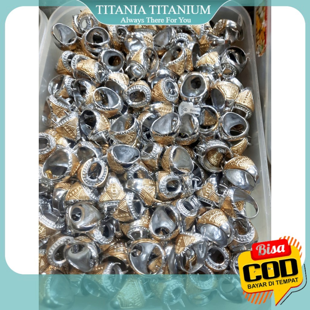 TITANIA COD HARGA GROSIR. 10 Pcs Emban Ring Cincin TEBAL TITANIUM Kombinasi Warna SILVER GOLD Ring B