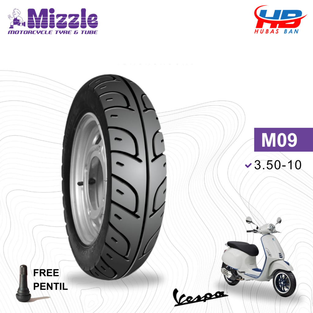 Ban Vespa Mizzle M09 350-10 Tubeless Ring 10 untuk Vespa PX125 PX200 P80X P150X P200x