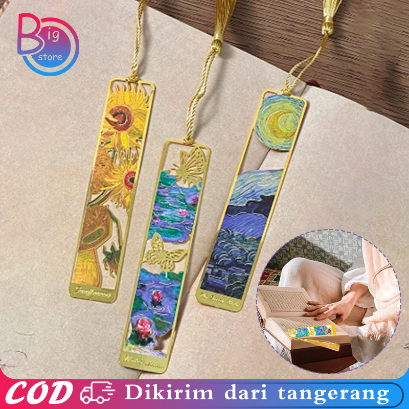 

Isi 1 Penanda Buku Besi Bookmark Van Gogh Pembatas Buku Aesthetic Bookmark Lukisan Minyak