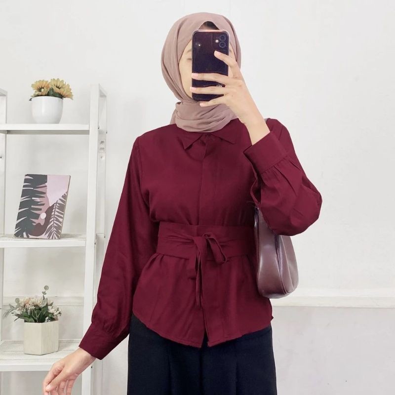 MEYLA BLOUSE KEMEJA WANITA KATUN FREE OBY BELT