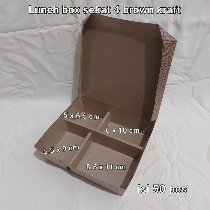 Lunch Box sekat 4 Kraft Coklat per 50 pcs Paper Rice Box Dus Nasi