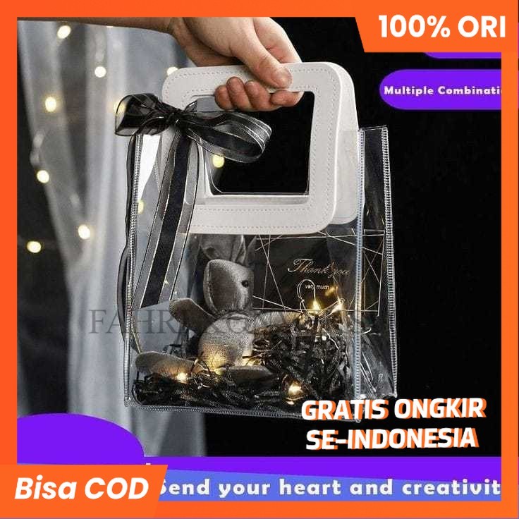 

Tas Mika PVC Handle Kulit/Goodie Bag Hampers/Gift Bag/Tas Souvenir Ulang Tahun Transparant Bening