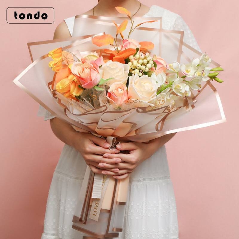 

20Lembar Cellophane Transparan List Double Gold /Flower Wrapping list Gold/ Kertas Buket Double List