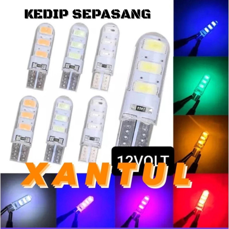 (LSLJ) 2 PCS Lampu Senja Sen Sein Jelly Kedip LED T10 6 Mata SEPASANG Paket Bohlam Lampu Sein Varias