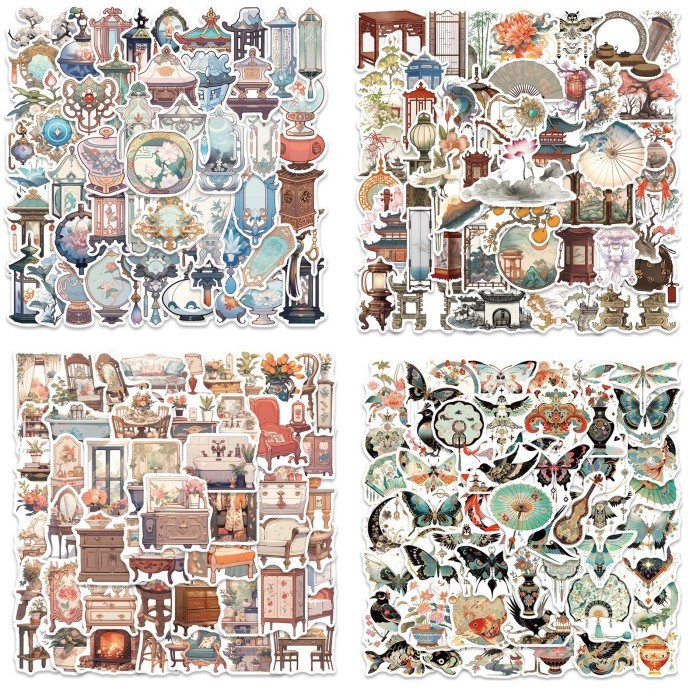 

stiker sticker waterproof 50 pcs ancient chinese retro style