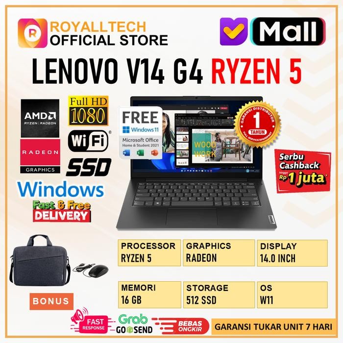 LAPTOP LENOVO V14 G4 RYZEN 5 7520 16GB 1TB 512GB SSD W11 OFFICE 14.0FHD - RAM 16GB/512GB, LAPTOP