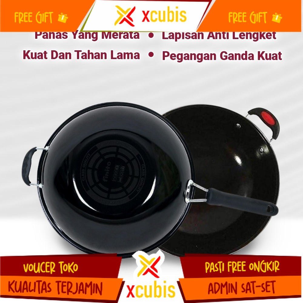 WAJAN PENGGORENGAN ANTI LENGKET DAN ANTI GORES 34CM PENGANGAN MODEL GAGANG & KUPING / WAJAN ENAMEL 3