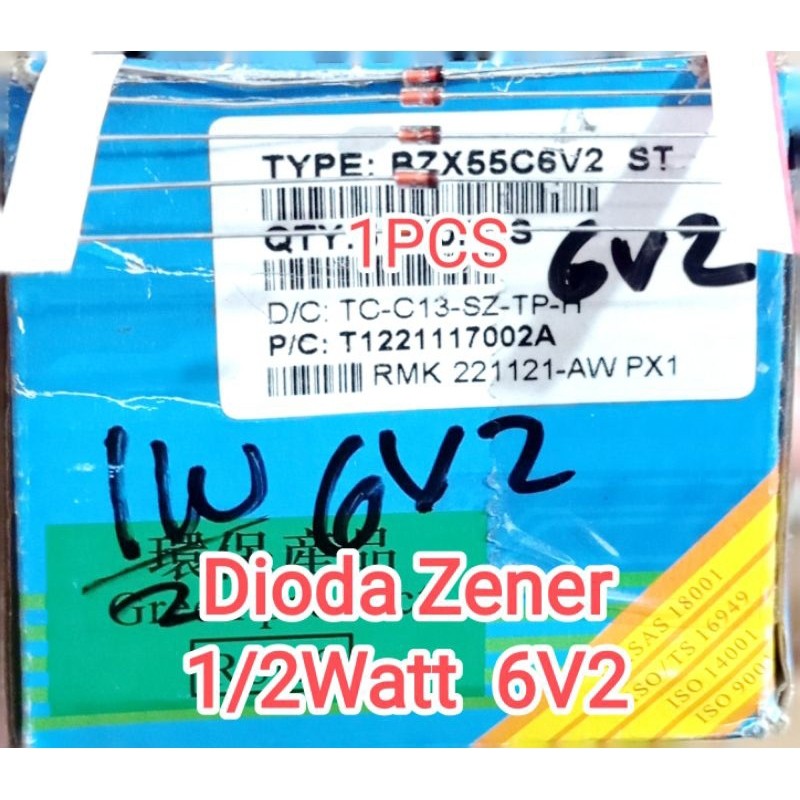 Dioda Zener 0.5Watt 6V2 Zener 1/2Watt 6V2