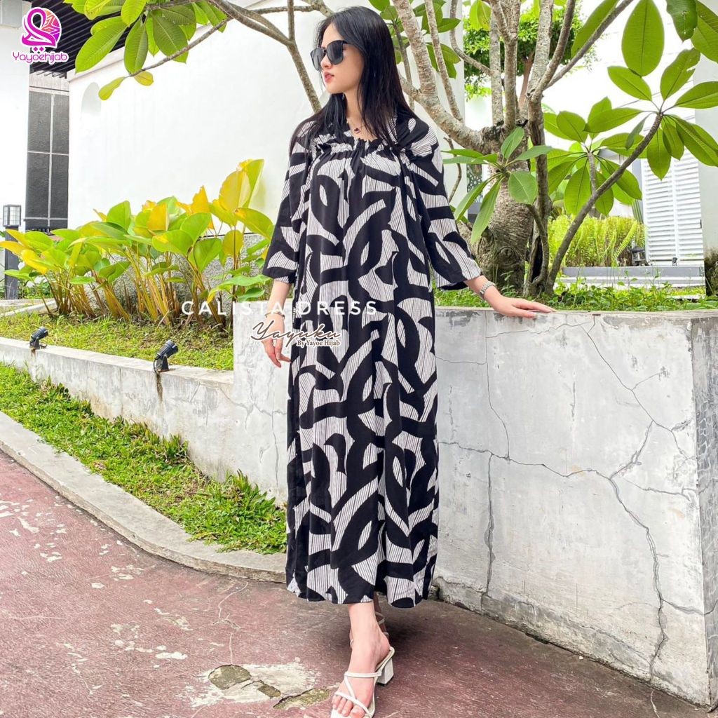 NANTARSHOP Calista Dress Dada Kerut Rayon Viscose Motif Yayuku by Yayoe Hijab