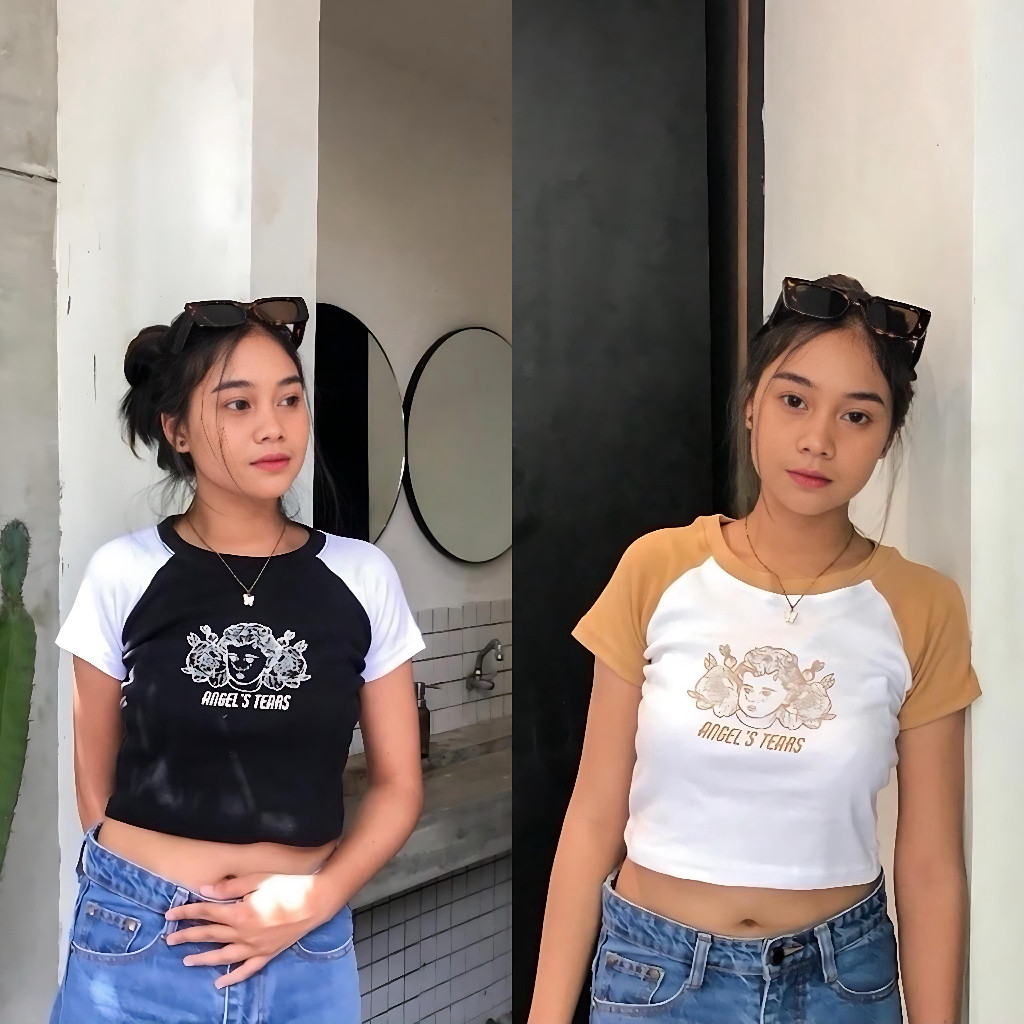 Crop Top ANGEL TEARS 02 / Crop Top Combi Angel Tears / Baju Crop Wanita Bahan Adem / JOANA FASHION