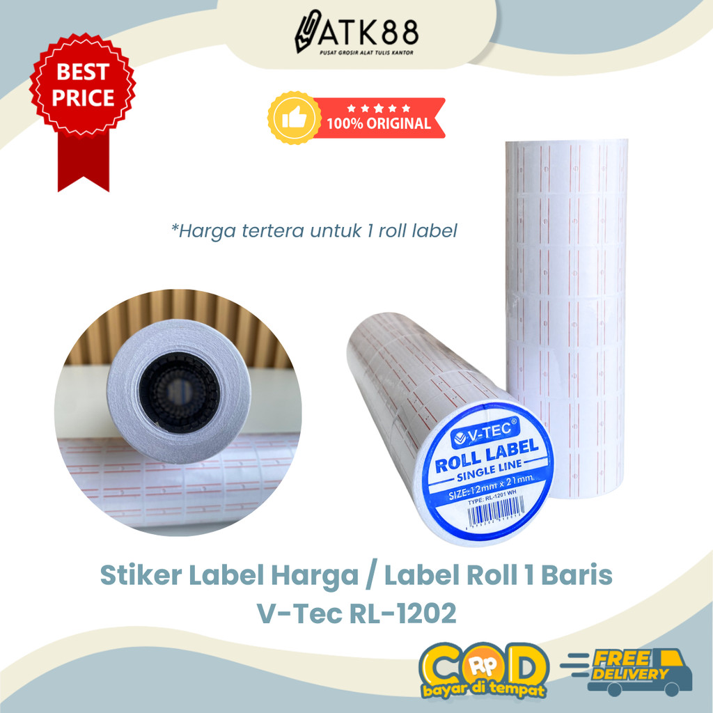 

[ATK88] Kertas Label Harga V-Tec / Price Label 1 Baris 1 Roll RL-1202