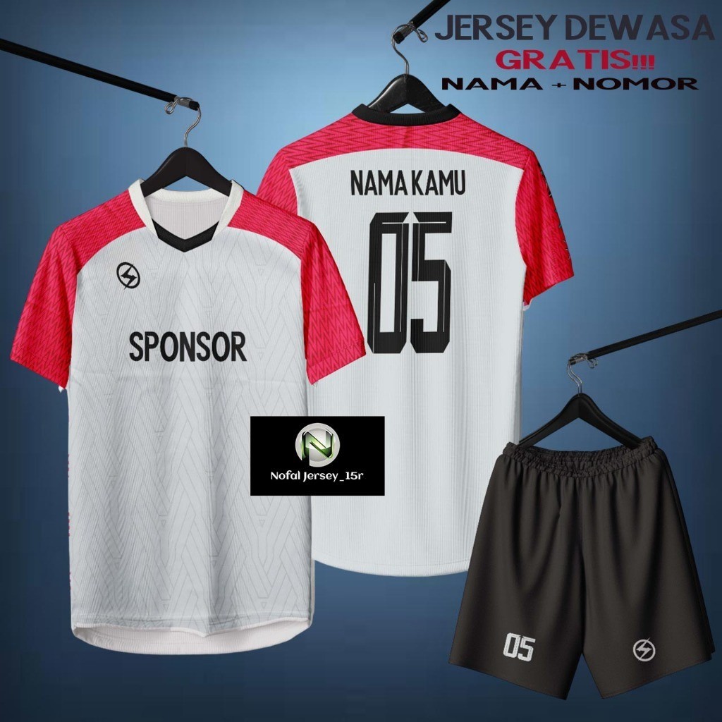 1 Set Baju Bola Jersey Futsal Pria Wanita Sablon Nama  Nomer Punggung +Logo Team
