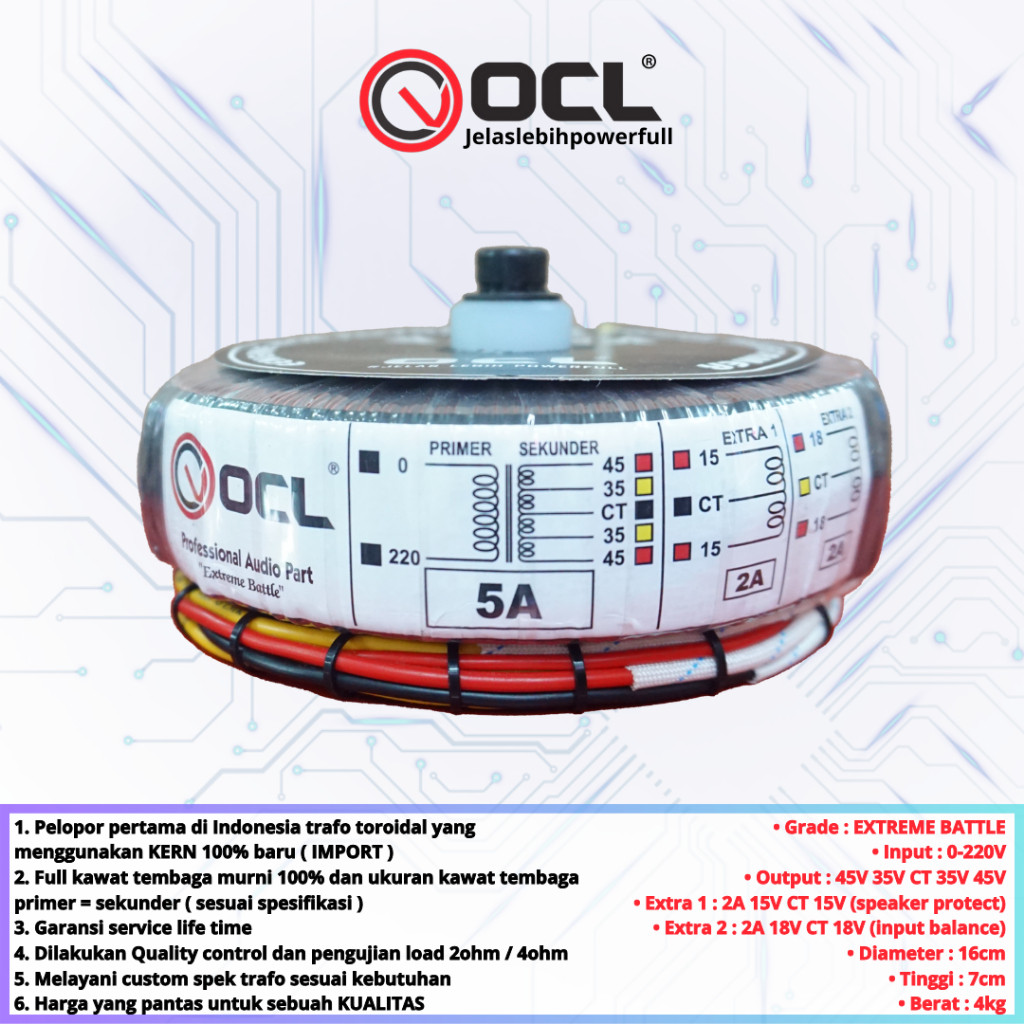 Trafo Toroid Donat OCL 5A CT 45V s/d 110V EXTREME BATTLE