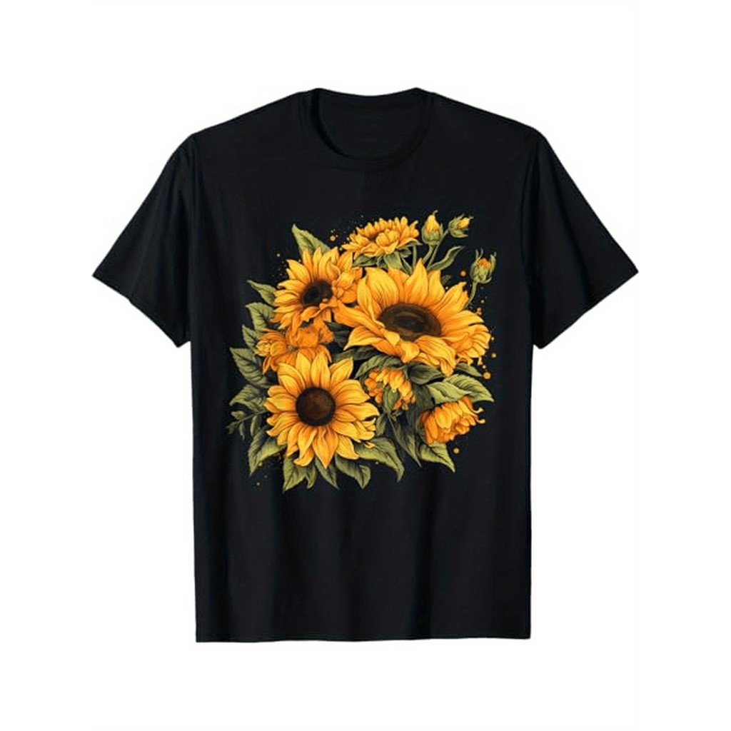 Kaos Pria Bunga Matahari Kuning Katun Premium Kaos Distro Keren