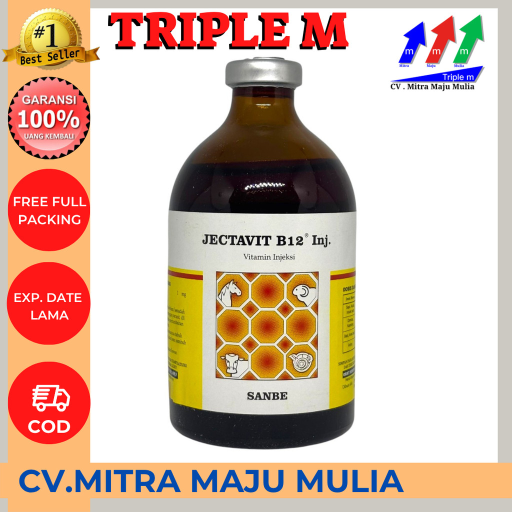 JECTAVIT B12 100 ml Vitamin B12 Injeksi Sapi Kuda Babi Kambing Domba MMM