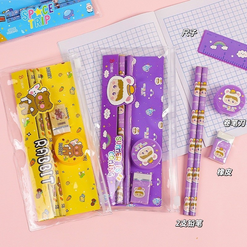 

JHM Alat Tulis Set Mini Anak Sekolah Penghapus Penggaris Pensil Serutan Stationary Set Alat Tulis 5 In 1 Karakter Lucu Warna-Warni Astronot Stationary