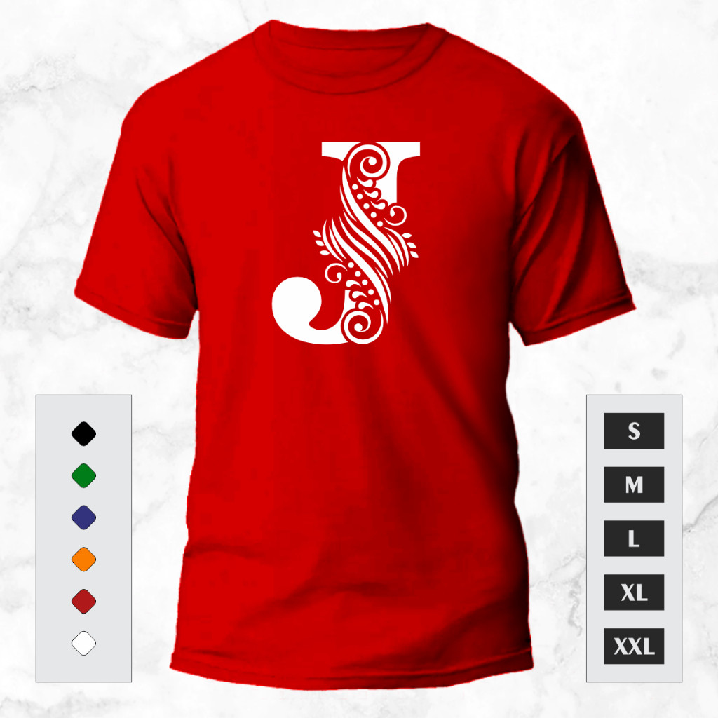 FREE GANTUNGAN KUNCI-KAOS INISIAL HURUF J-KAOS INISIAL NAMA-KAOS OBLONG UNISEX