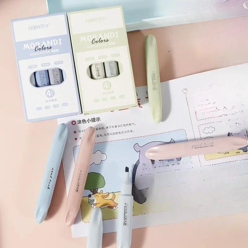 

4Colors/Set Morandi Color Morandi Highlighters Double Head Key Points Markers Draw Doodle Pens Fluorescent Pen Students Gift