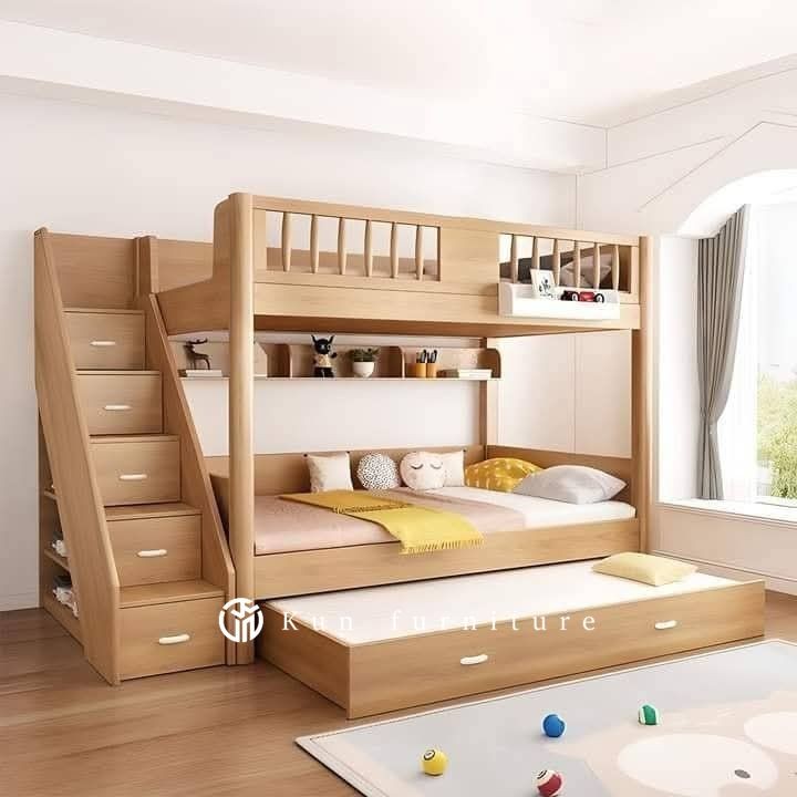 Dipan Anak 3 Susun Kayu Jati – Tempat Tidur Tingkat Minimalis